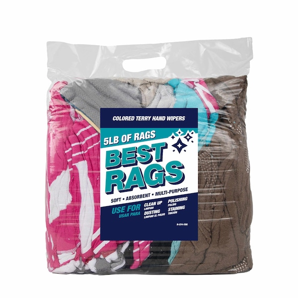 Hand Towel Size Terry Wipers - COLORED 5 lb bag